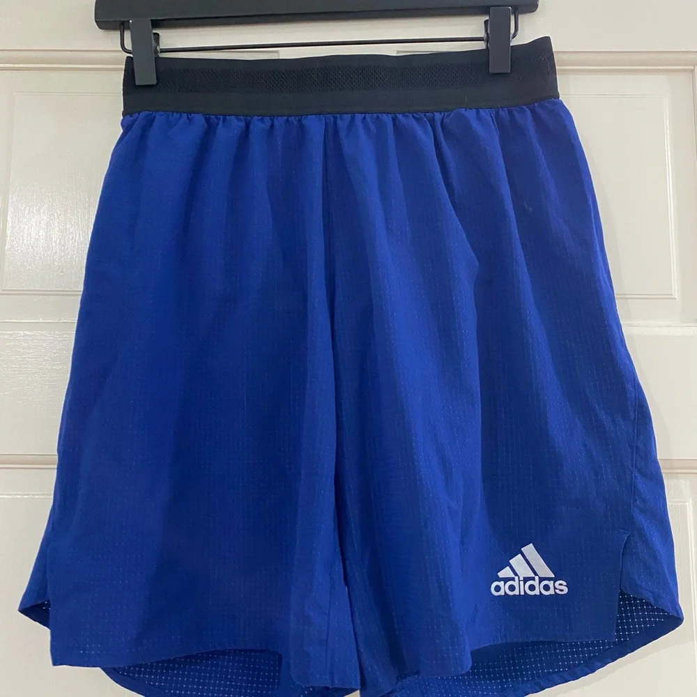Adidas Running PrimeGreen Heat Ready Blue Shorts Size Small 9" - Picture 2 of 7